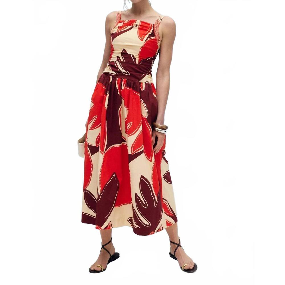NEW MON RENN sundrop palms midi dress in red